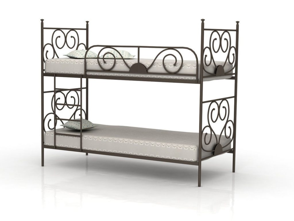 Фотография товара Кованая двухъярусная кровать с завитками из полукружия