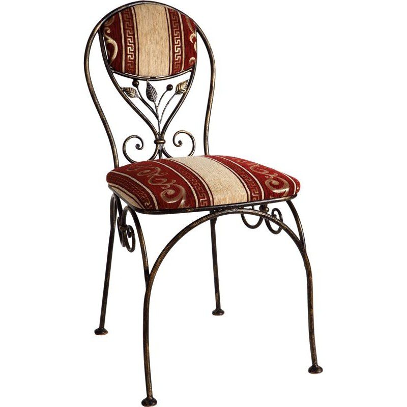 Фотография товара Кованый стул с мягкой обивкой сидушки и спинки, украшенный листьями 