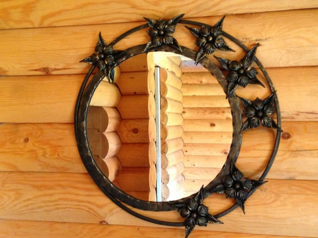 Фотография товара Кованое круглое зеркало с цветами