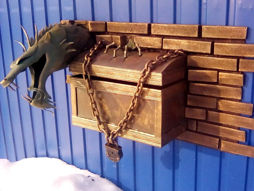 Фотография товара Кованый почтовый ящик с драконом, цепью и замком