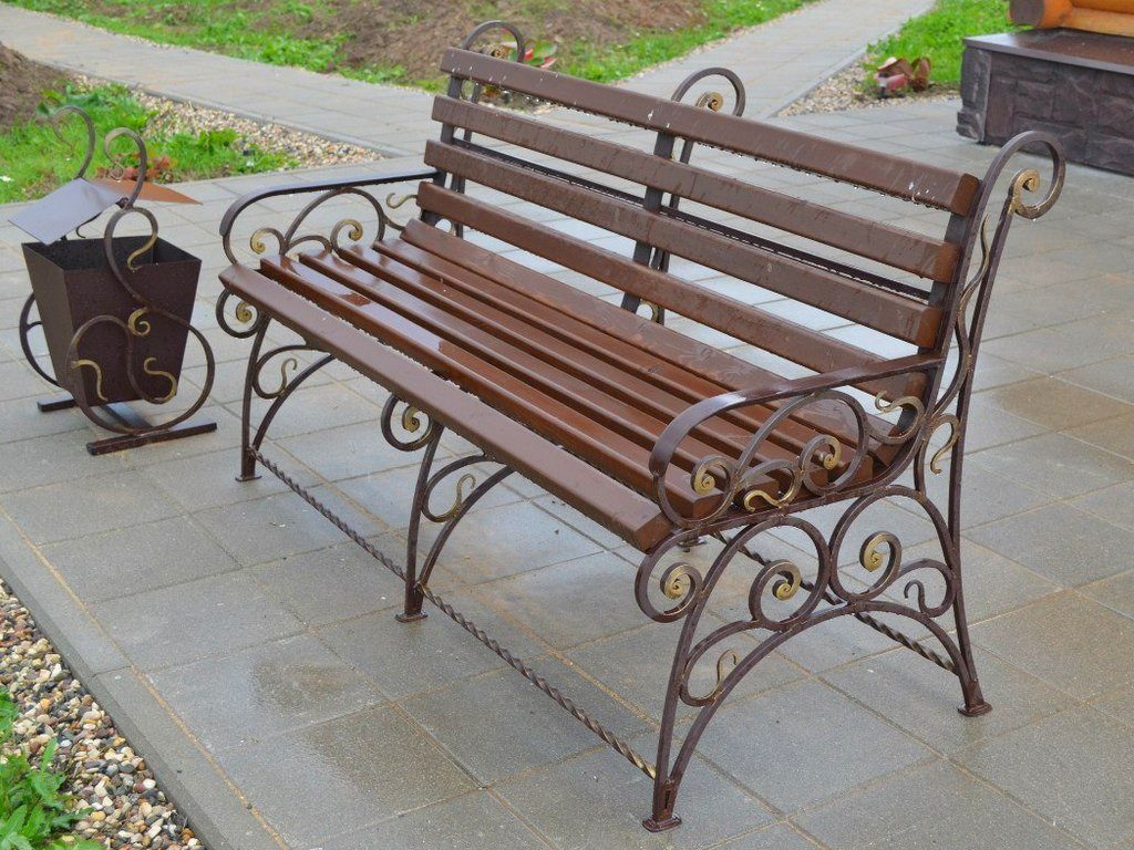 Фотография товара Кованая парковая скамейка с урной