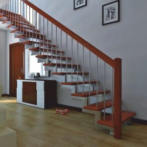 Фотография товара Металлическое ограждение для маршевых лестниц с деревянными перилами вертикаль