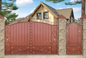 Фотография товара Распашные металлические ворота для частного дома в коричневом цвете